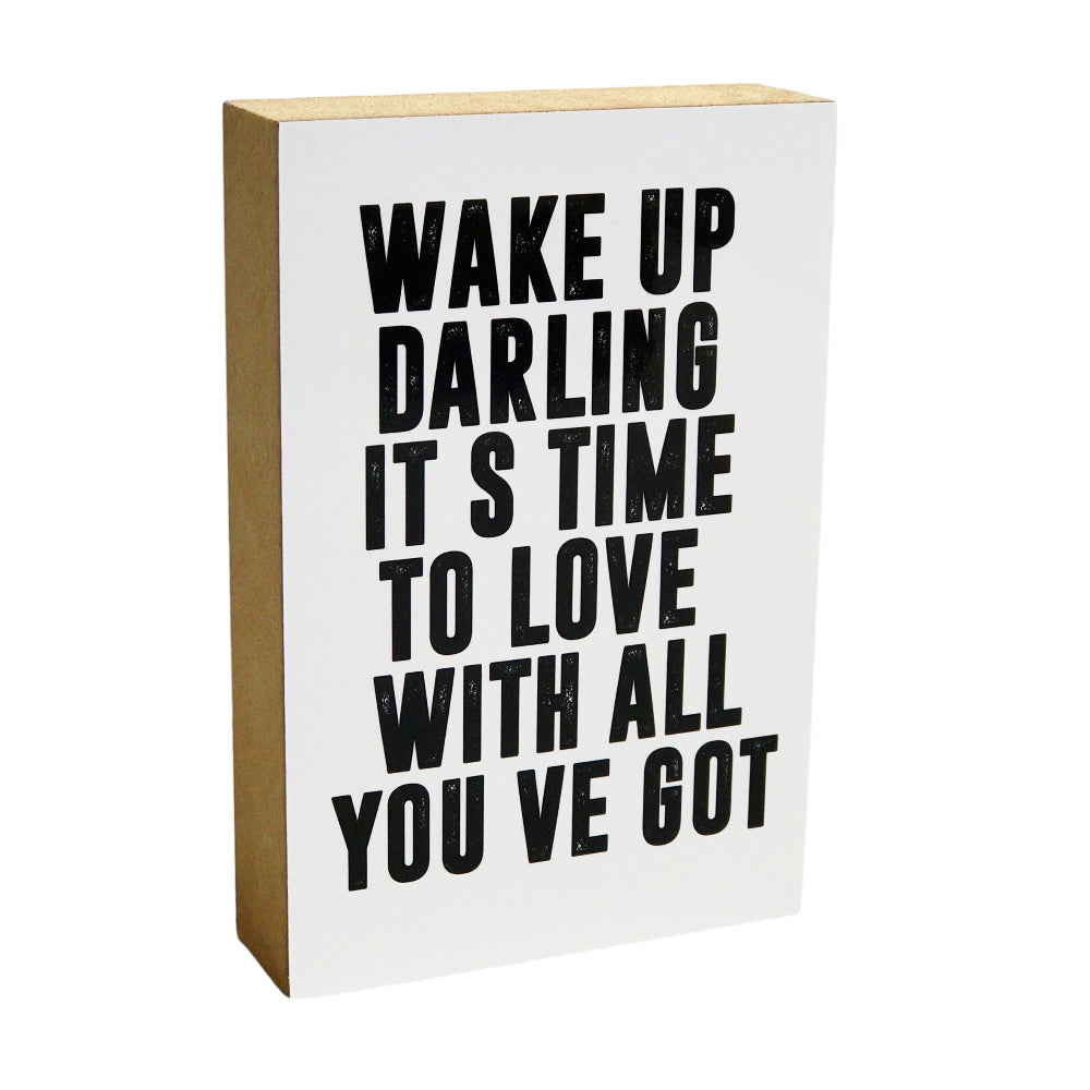 Wake up, wit / Foto op Hout