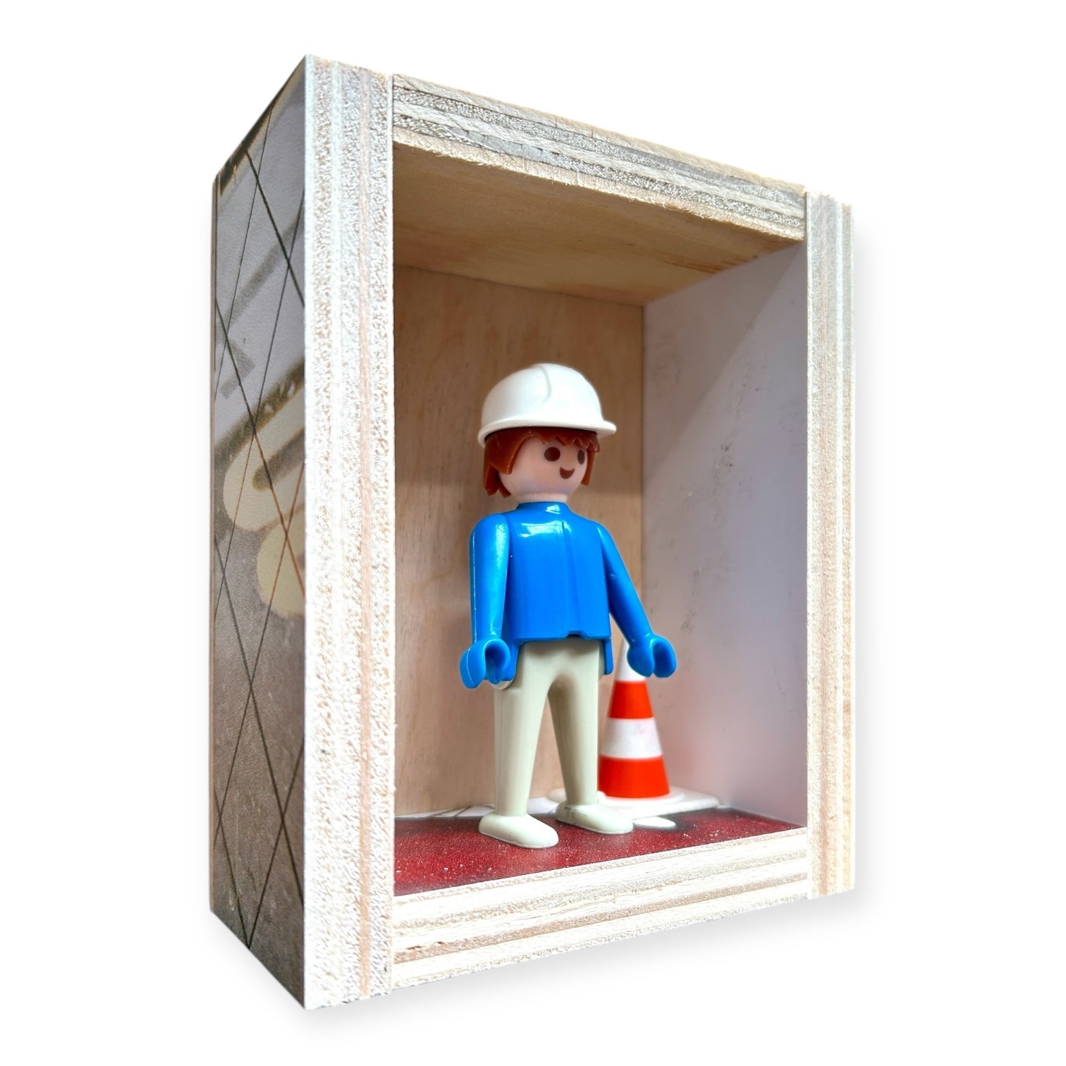 Playmobil huisje 'Blauwwitte werker met witte helm en pilon'
