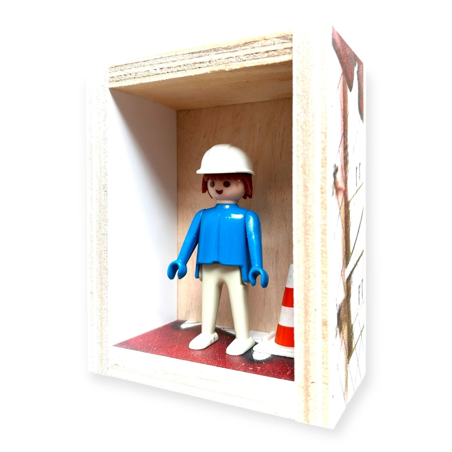 Playmobil huisje 'Blauwwitte werker met witte helm en pilon'